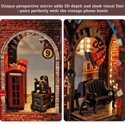 DIY Book Nook Kit Magic Platform Bookshelf Insert Midnight Departure Magic Station Miniature Diorama Scenery