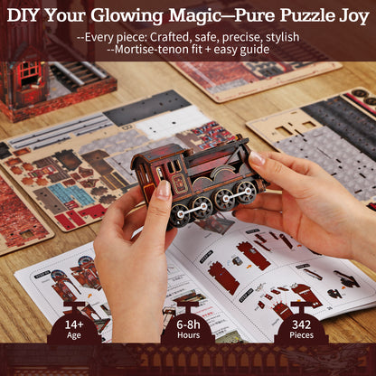 DIY Book Nook Kit Magic Platform Bookshelf Insert Midnight Departure Magic Station Miniature Diorama Scenery