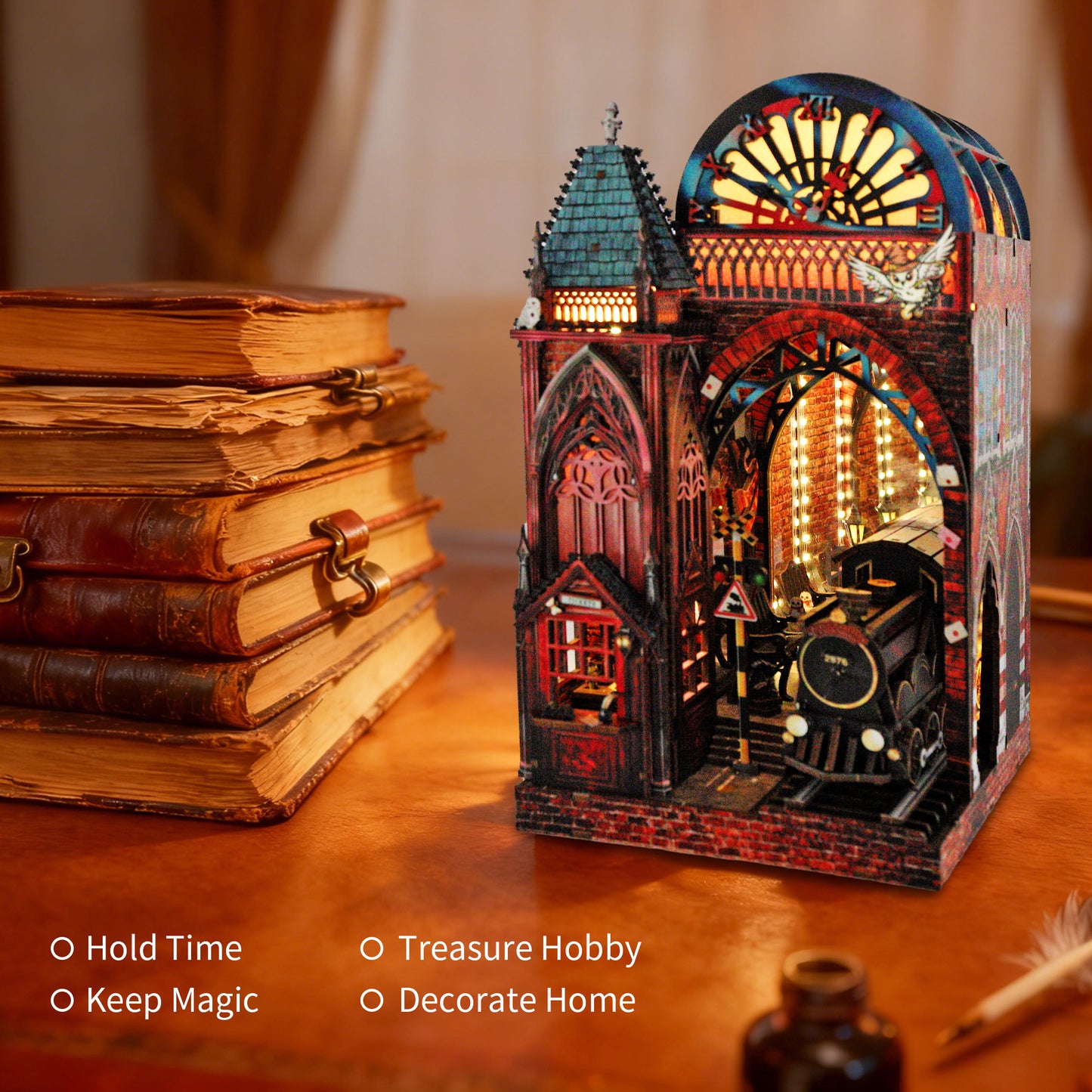 DIY Book Nook Kit Magic Platform Bookshelf Insert Midnight Departure Magic Station Miniature Diorama Scenery