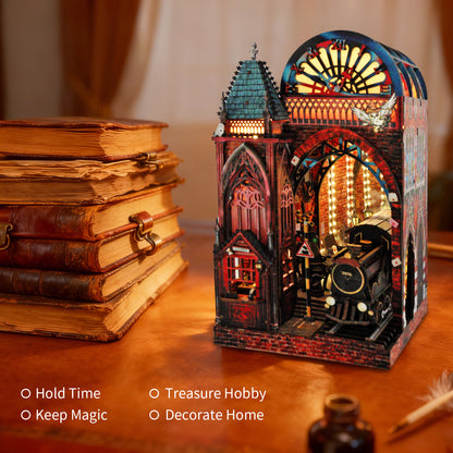 DIY Book Nook Kit Magic Platform Bookshelf Insert Midnight Departure Magic Station Miniature Diorama Scenery