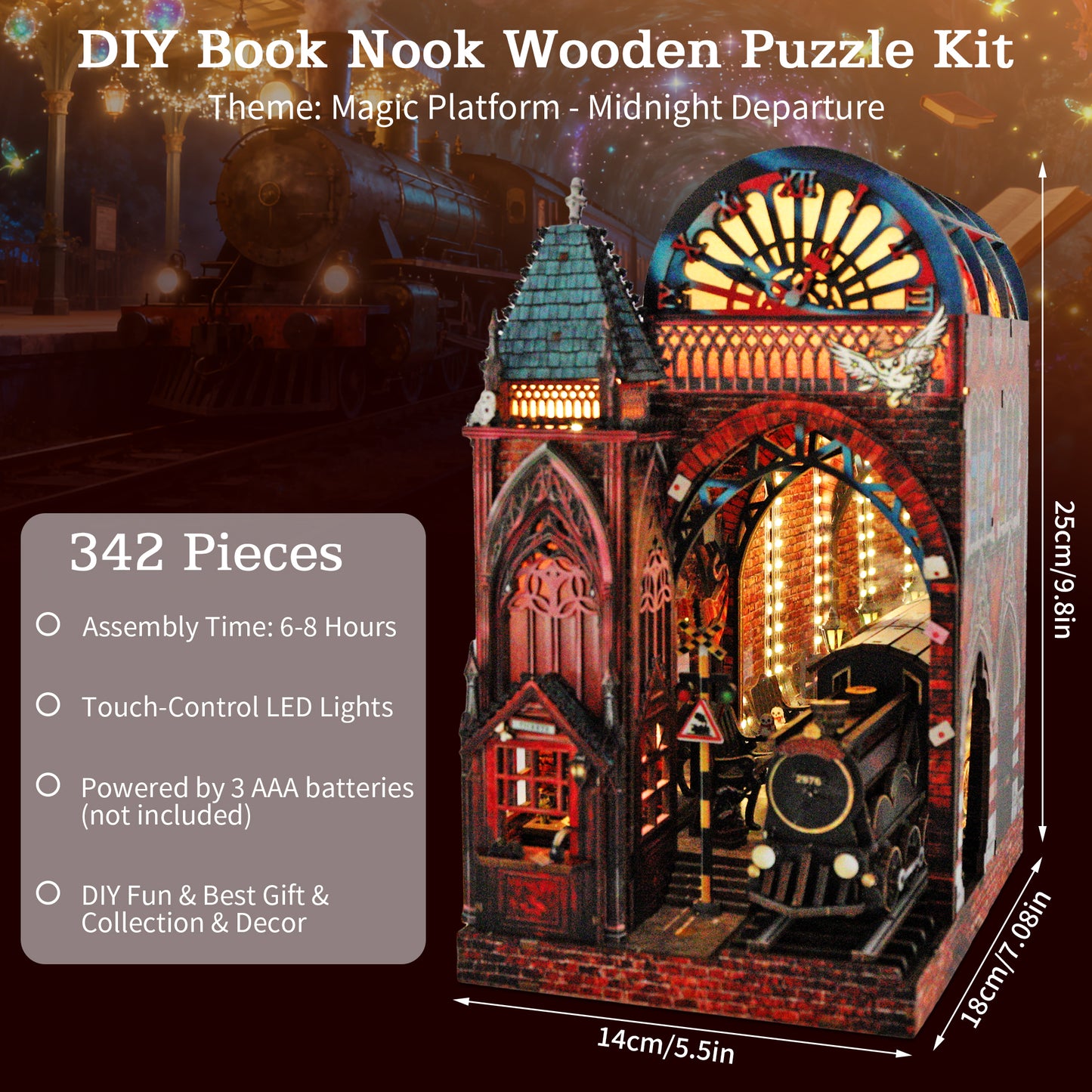 DIY Book Nook Kit Magic Platform Bookshelf Insert Midnight Departure Magic Station Miniature Diorama Scenery