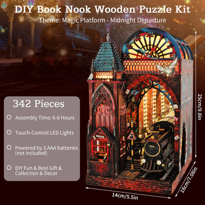 DIY Book Nook Kit Magic Platform Bookshelf Insert Midnight Departure Magic Station Miniature Diorama Scenery