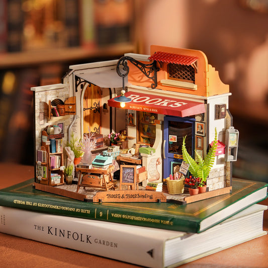Books Corner Bookstore Miniature DIY Dollhouse Kit Bookshop Miniatures House Building Kit
