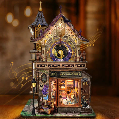 DIY Dollhouse Kit Time Magic Club Miniature House Clock Tower Casa 3D Wooden Puzzles Miniature Diorama Scenery Adult Crafts