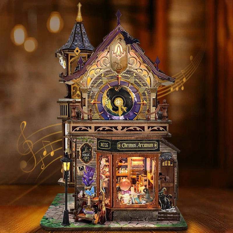 DIY Dollhouse Kit Time Magic Club Miniature House Clock Tower Casa 3D Wooden Puzzles Miniature Diorama Scenery Adult Crafts