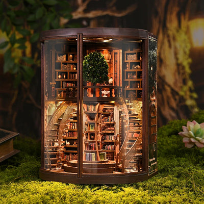 DIY Book Nook Kit Wisdom Ring Book Repository DIY Bookend Library Diorama Scenery Bookshelf Decor 3D Wooden Puzzles