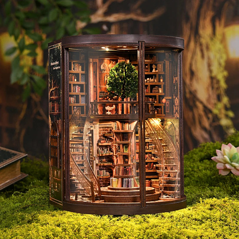DIY Book Nook Kit Wisdom Ring Book Repository DIY Bookend Library Diorama Scenery Bookshelf Decor 3D Wooden Puzzles