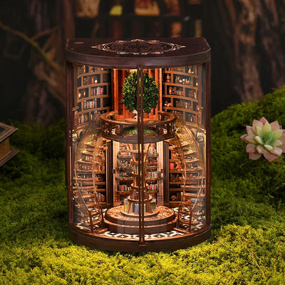 DIY Book Nook Kit Wisdom Ring Book Repository DIY Bookend Library Diorama Scenery Bookshelf Decor 3D Wooden Puzzles