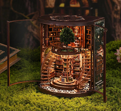 DIY Book Nook Kit Wisdom Ring Book Repository DIY Bookend Library Diorama Scenery Bookshelf Decor 3D Wooden Puzzles