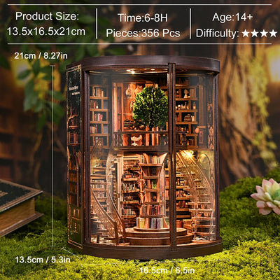 DIY Book Nook Kit Wisdom Ring Book Repository DIY Bookend Library Diorama Scenery Bookshelf Decor 3D Wooden Puzzles