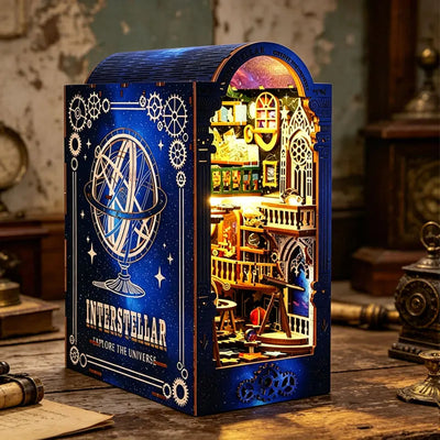 DIY Book Nook Kit Interstellar DIY Bookend Star Universe Diorama Scenery Bookshelf Decor 3D Wooden Puzzles