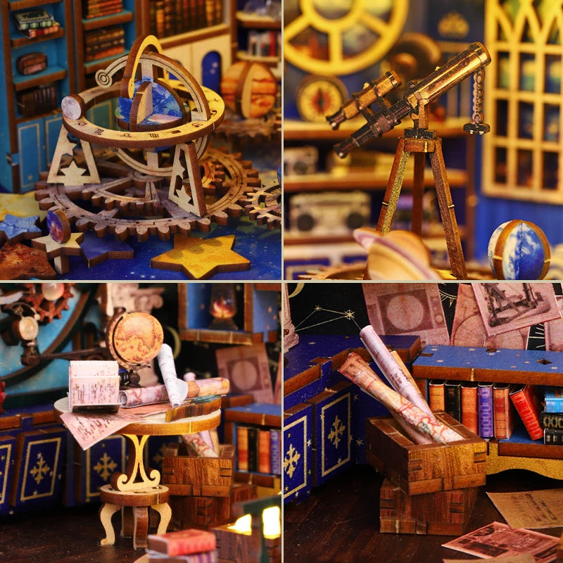 DIY Book Nook Kit Interstellar DIY Bookend Star Universe Diorama Scenery Bookshelf Decor 3D Wooden Puzzles