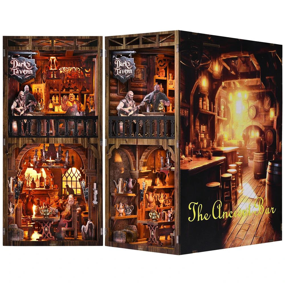 DIY Book Nook Kit Dark Tavern DIY Bookend Public House Diorama Scenery Bookshelf Decor 3D Wooden Puzzles