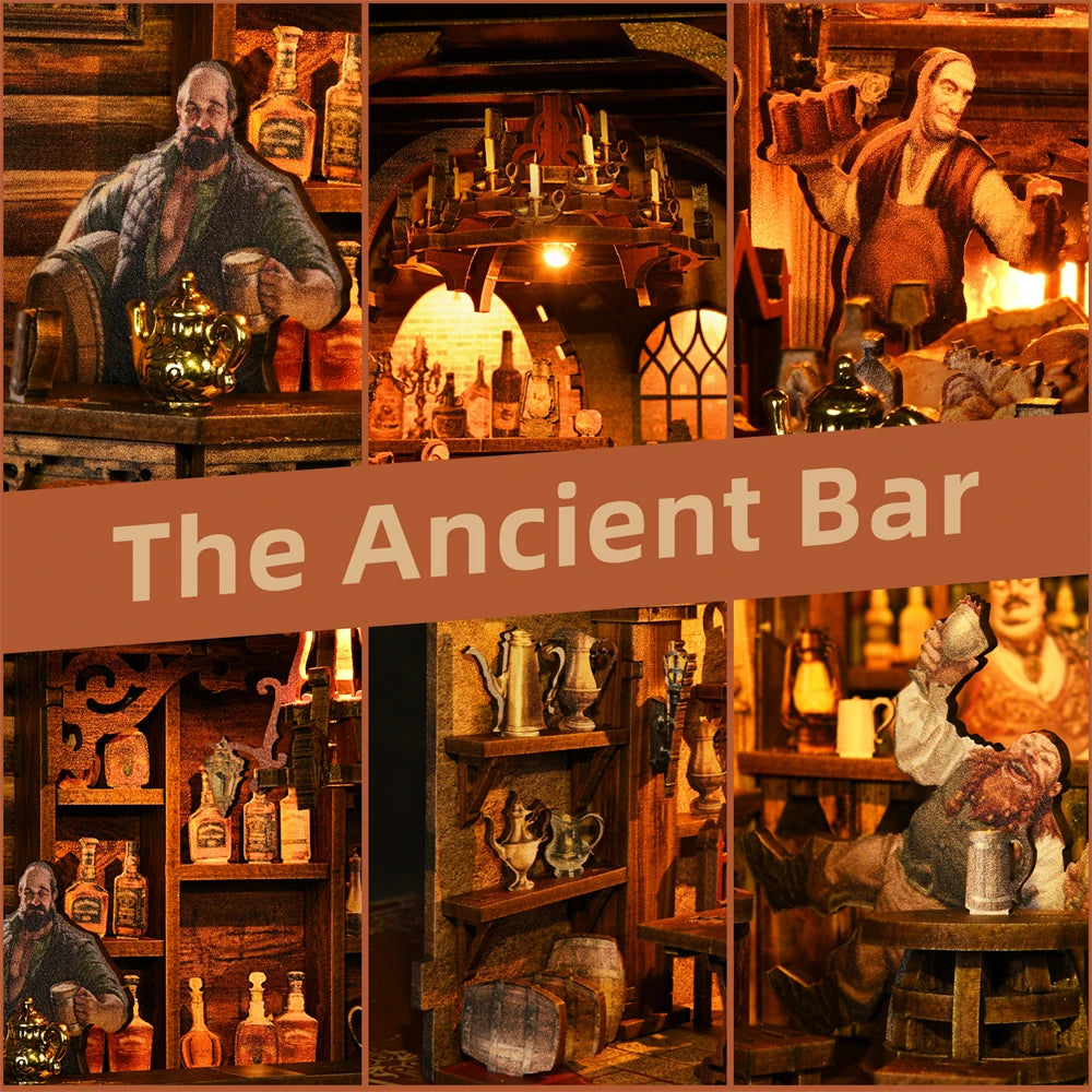 DIY Book Nook Kit Dark Tavern DIY Bookend Public House Diorama Scenery Bookshelf Decor 3D Wooden Puzzles
