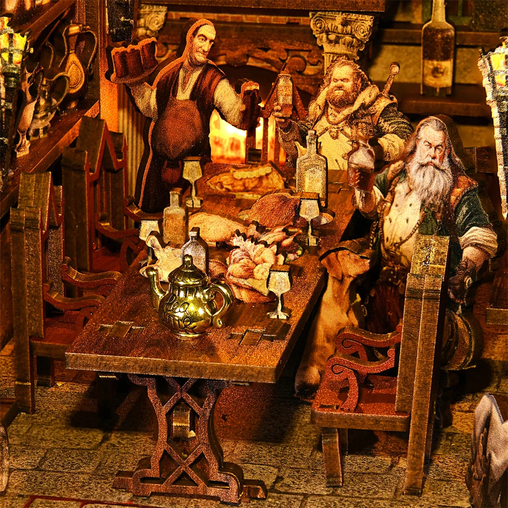 DIY Book Nook Kit Dark Tavern DIY Bookend Public House Diorama Scenery Bookshelf Decor 3D Wooden Puzzles
