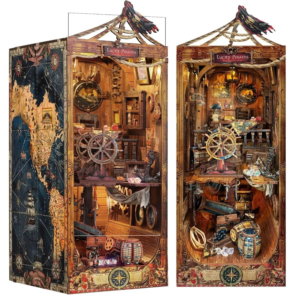 DIY Book Nook Kit Lucky Pirates DIY Bookend Corsair Diorama Scenery Bookshelf Decor 3D Wooden Puzzles