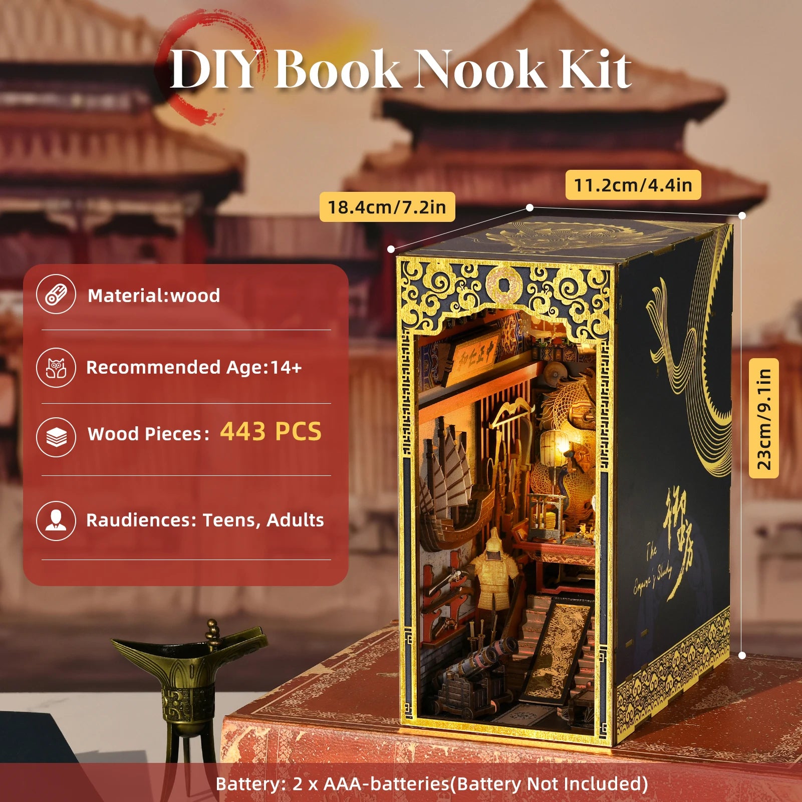 DIY Book Nook Kit The Emperor's Study DIY Bookend Royal Mansion Diorama Scenery Bookshelf Decor 3D Wooden Puzzles