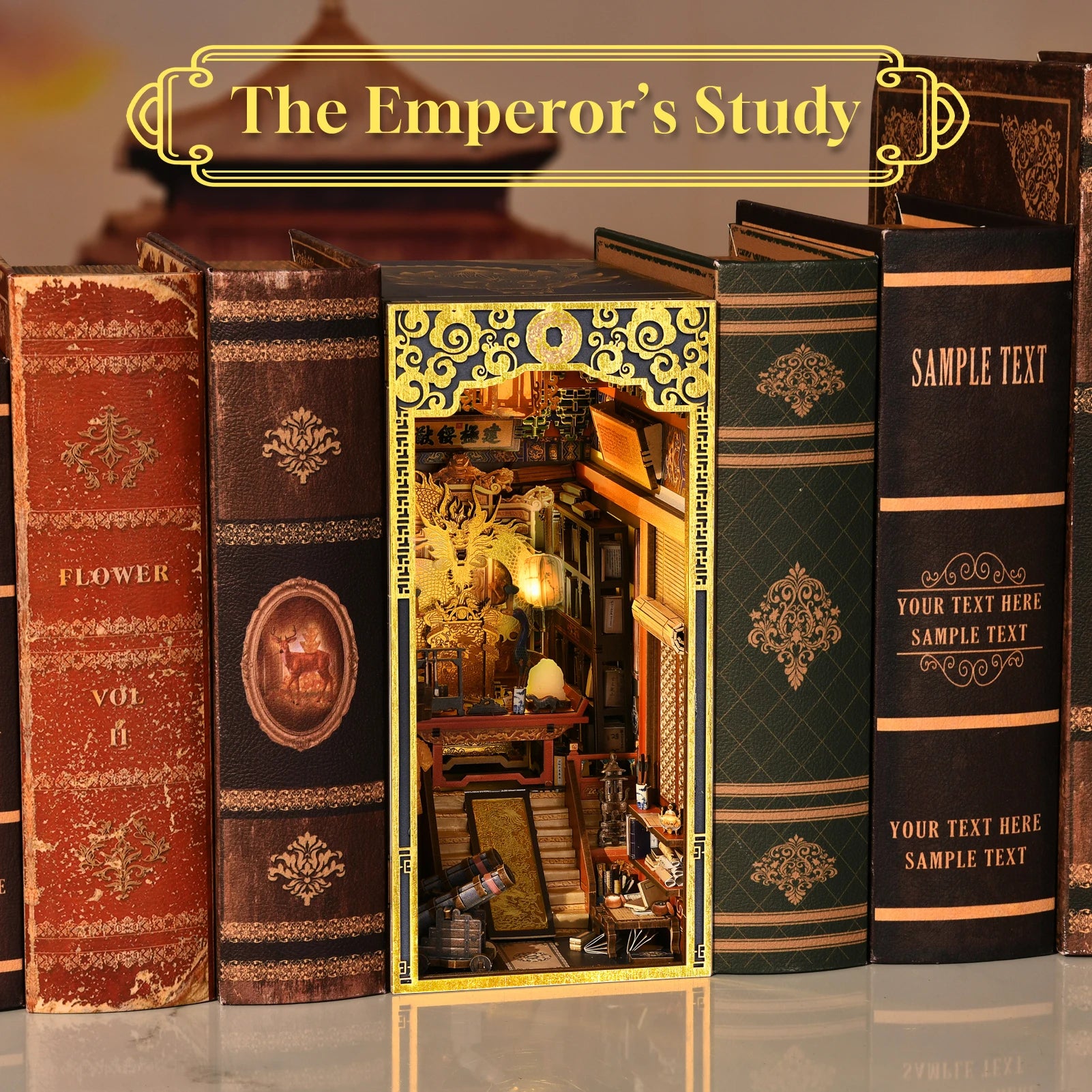 DIY Book Nook Kit The Emperor's Study DIY Bookend Royal Mansion Diorama Scenery Bookshelf Decor 3D Wooden Puzzles