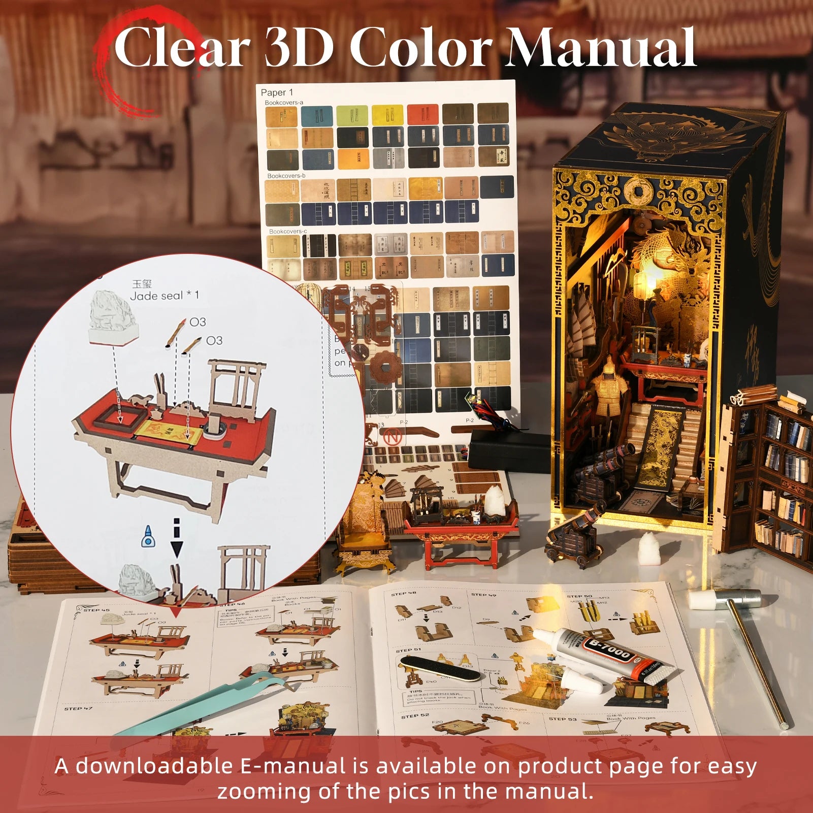 DIY Book Nook Kit The Emperor's Study DIY Bookend Royal Mansion Diorama Scenery Bookshelf Decor 3D Wooden Puzzles
