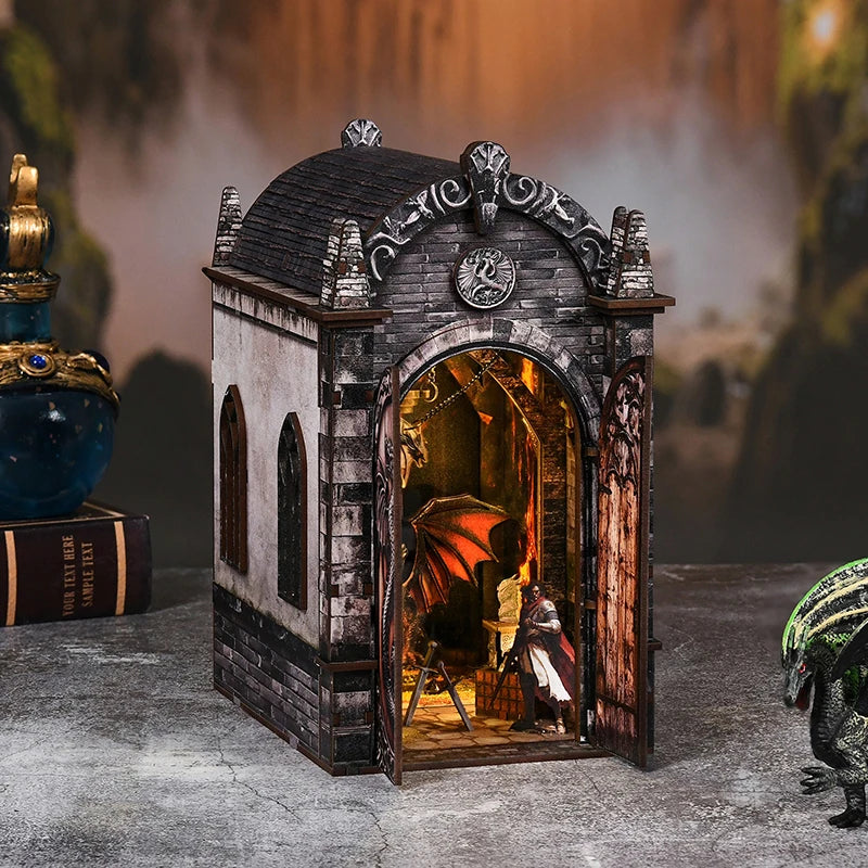 DIY Book Nook Kit Dragons Treasure Labyrinth DIY Bookend Game OF Thrones Diorama Scenery Bookshelf Decor 3D Wooden Puzzles