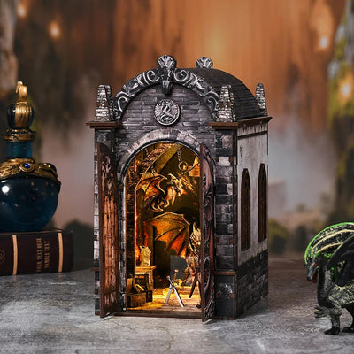 DIY Book Nook Kit Dragons Treasure Labyrinth DIY Bookend Game OF Thrones Diorama Scenery Bookshelf Decor 3D Wooden Puzzles