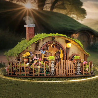DIY Dollhouse Kit Hobbit House Miniature Dwarf Castle Casa 3D Wooden Puzzles Miniature Diorama Scenery Adult Crafts