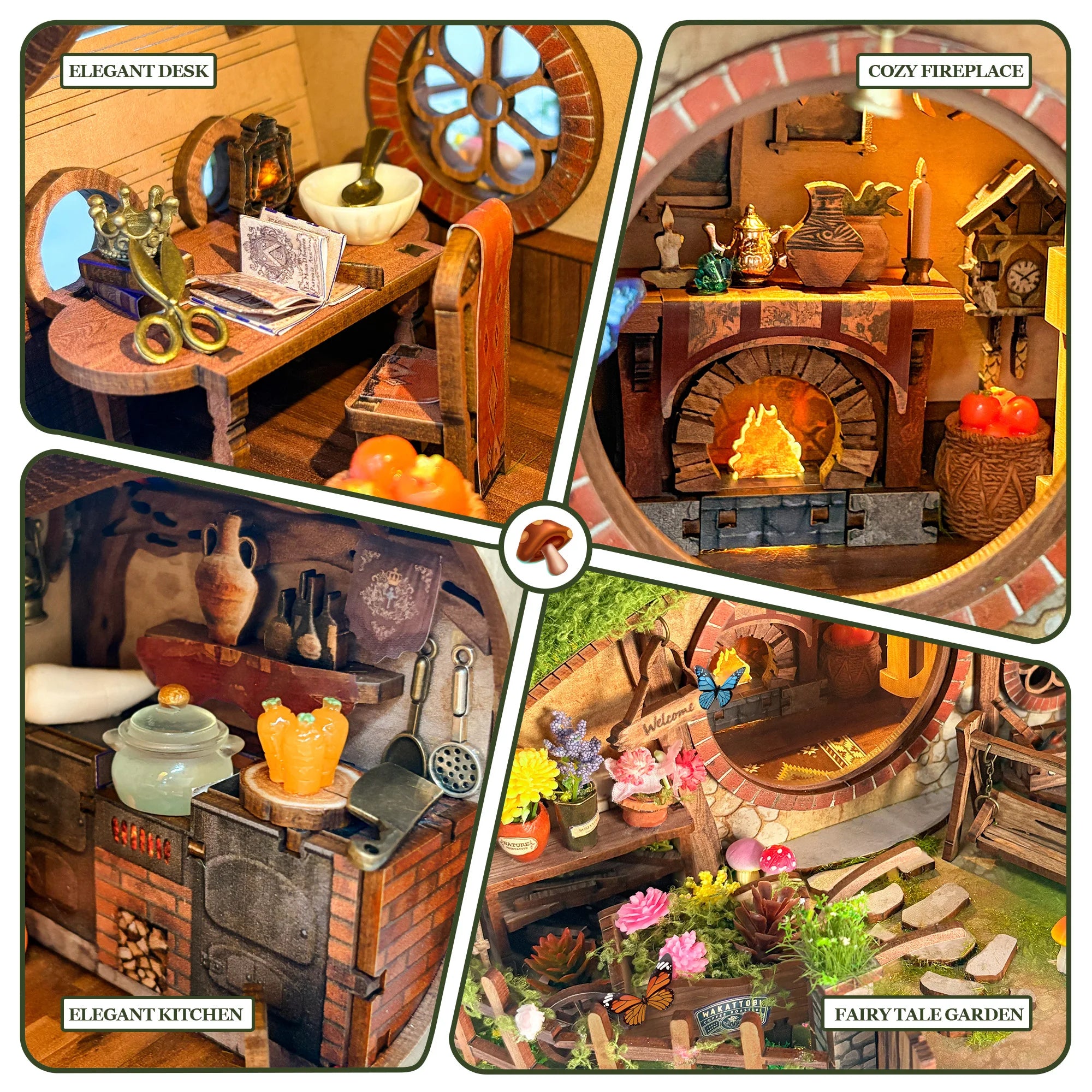 DIY Dollhouse Kit Hobbit House Miniature Dwarf Castle Casa 3D Wooden Puzzles Miniature Diorama Scenery Adult Crafts