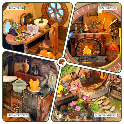 DIY Dollhouse Kit Hobbit House Miniature Dwarf Castle Casa 3D Wooden Puzzles Miniature Diorama Scenery Adult Crafts