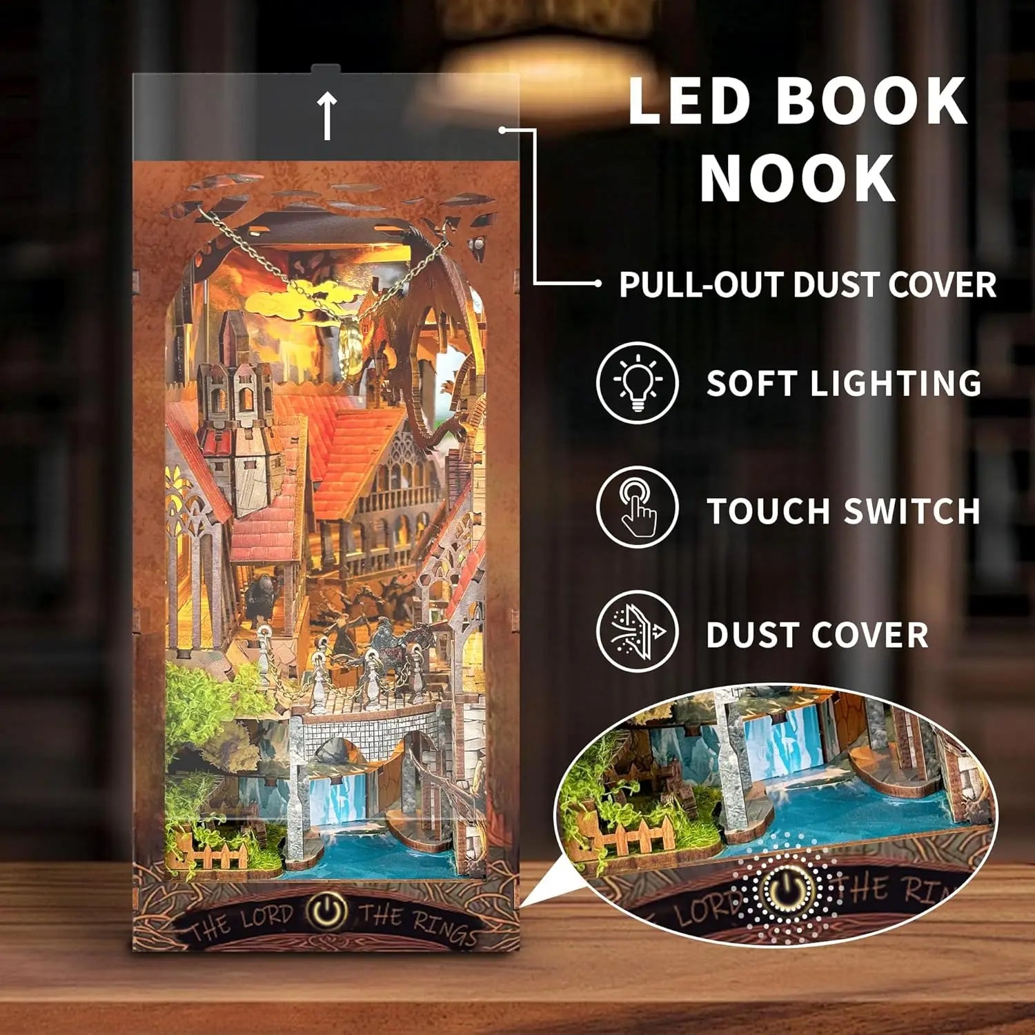 DIY Book Nook Kit Magic Ring Bookshelf Insert LOTR Booknook Diorama Scenery