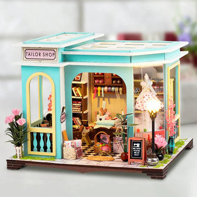 DIY Dollhouse Kit Tailor Shop Miniature House 3D Wooden Puzzles Alter Store Clothing Shop
