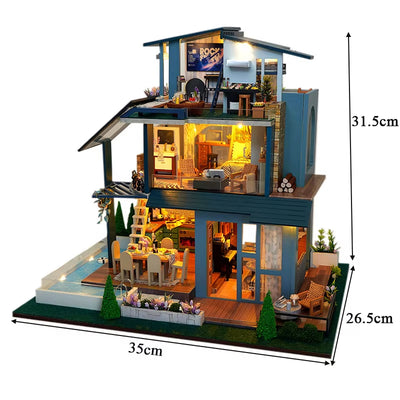 DIY Dollhouse Kit Sunshine Forest Villa Miniature House With Swimming Pool 3D Wooden Puzzles Diorama Scenery Casa Craft Kits