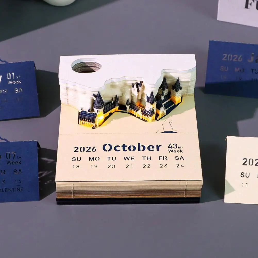 3D Note Pad Wizard Magic Castle Desktop Calendar Sticky Notes Creative Crafts Souvenirs Paper Carvings Memo Pad New Year Gifts Office Ornament