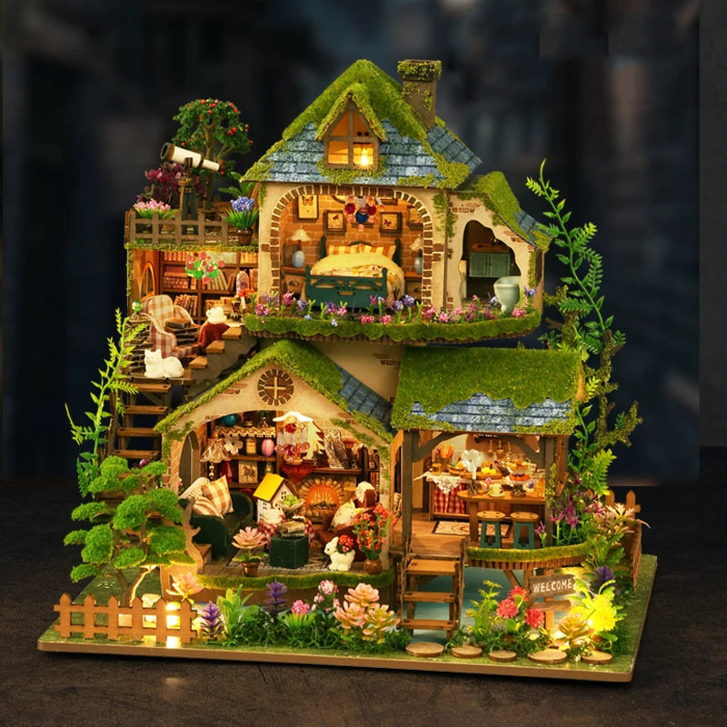 DIY Dollhouse Kit Forest Adventure Miniature House Casa 3D Wooden Puzzles Diorama Scenery