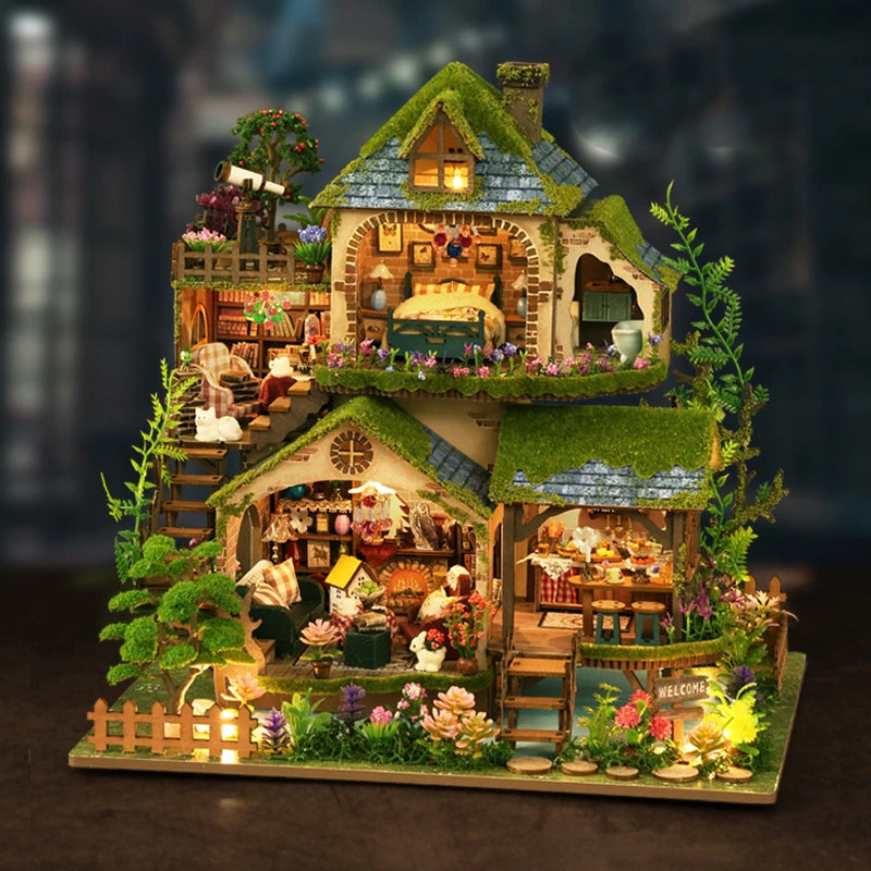 DIY Dollhouse Kit Forest Adventure Miniature House Casa 3D Wooden Puzzles Diorama Scenery