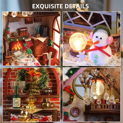 DIY Dollhouse Kit Christmas Lodge Miniature House Christmas Decor Gifts 3D Wooden Puzzles