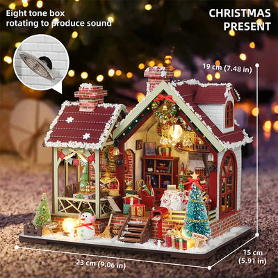 DIY Dollhouse Kit Christmas Lodge Miniature House Christmas Decor Gifts 3D Wooden Puzzles