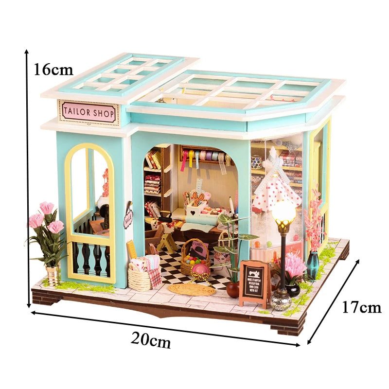 DIY Dollhouse Kit Tailor Shop Miniature House 3D Wooden Puzzles Alter Store Clothing Shop
