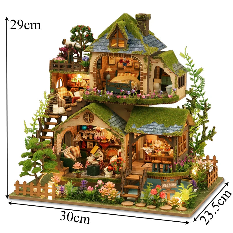 DIY Dollhouse Kit Forest Adventure Miniature House Casa 3D Wooden Puzzles Diorama Scenery