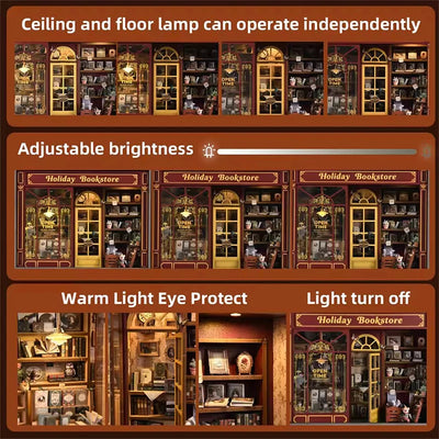 DIY Dollhouse Kit Holiday Bookstore 3D Miniature Frame Wooden Puzzles Wall Decor Doll House Craft Kits