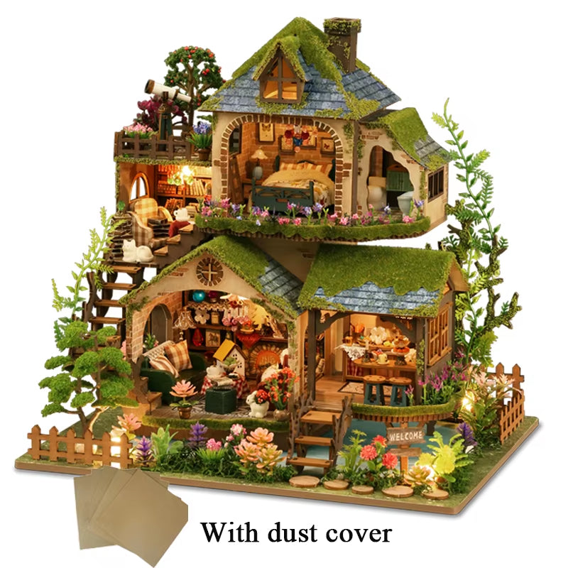 DIY Dollhouse Kit Forest Adventure Miniature House Casa 3D Wooden Puzzles Diorama Scenery