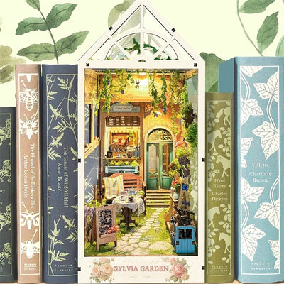 DIY Book Nook Kit Sylvia Garden Bookshelf Insert Greenhouse DIY Bookend Diorama Scenery Bookshelf Decor