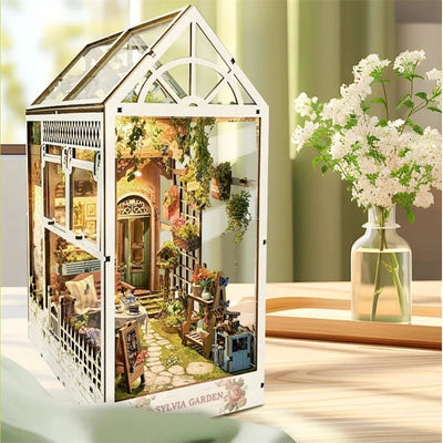DIY Book Nook Kit Sylvia Garden Bookshelf Insert Greenhouse DIY Bookend Diorama Scenery Bookshelf Decor