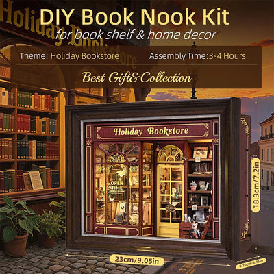 DIY Dollhouse Kit Holiday Bookstore 3D Miniature Frame Wooden Puzzles Wall Decor Doll House Craft Kits