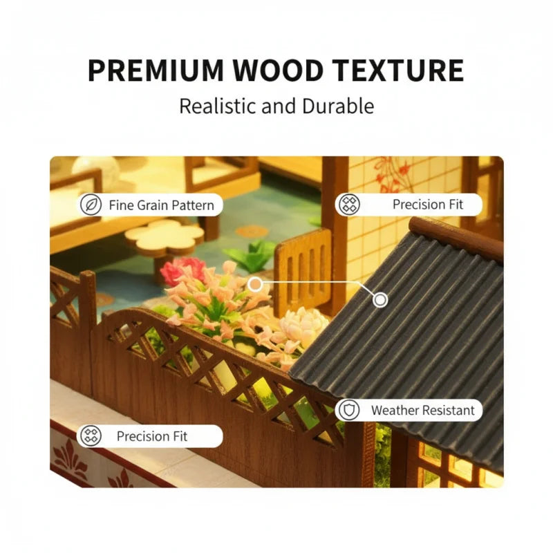 DIY Dollhouse Kit Zen Miniature House 3D Wooden Puzzles Ancient Japanese Style Doll House Craft Kits