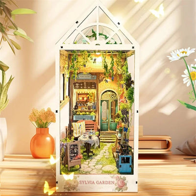 DIY Book Nook Kit Sylvia Garden Bookshelf Insert Greenhouse DIY Bookend Diorama Scenery Bookshelf Decor