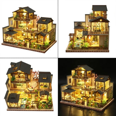 DIY Dollhouse Kit Zen Miniature House 3D Wooden Puzzles Ancient Japanese Style Doll House Craft Kits