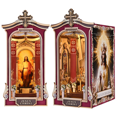 DIY Book Nook Kit Jesus Christ DIY Bookend Cathedral Diorama Scenery Church Prayer Room Bookshelf Decor
