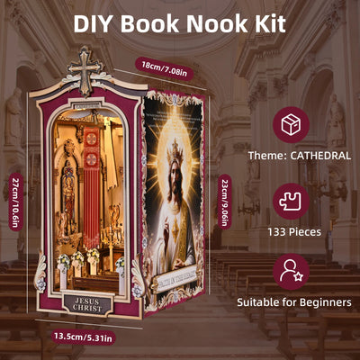 DIY Book Nook Kit Jesus Christ DIY Bookend Cathedral Diorama Scenery Church Prayer Room Bookshelf Decor