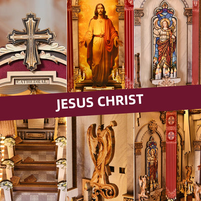 DIY Book Nook Kit Jesus Christ DIY Bookend Cathedral Diorama Scenery Church Prayer Room Bookshelf Decor