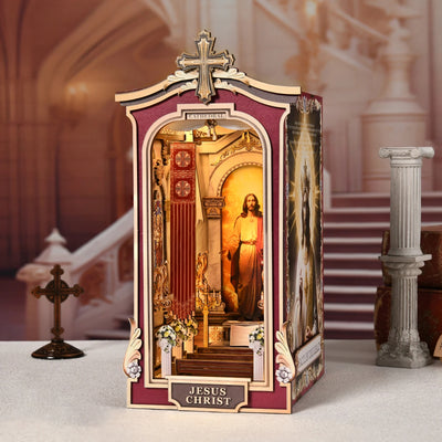 DIY Book Nook Kit Jesus Christ DIY Bookend Cathedral Diorama Scenery Church Prayer Room Bookshelf Decor